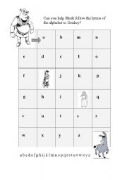 English Worksheet: Shrek Alphabet Maze - lower case letters