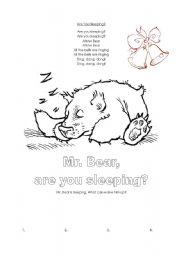 English Worksheet: Are You Sleeping, Mr. Bear?