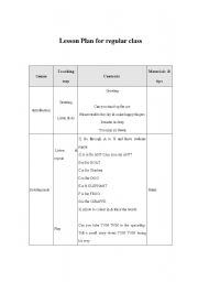 English worksheet: kindergarten lesson plan