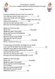 English worksheet: Rhyming with Mamma Mia