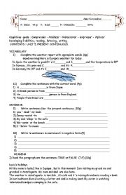 English worksheet: present continuous and weather