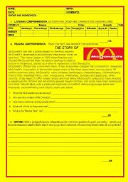 English Worksheet: Mc donalds and fast food test