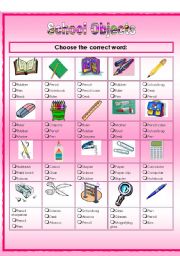 English Worksheet: School Objects