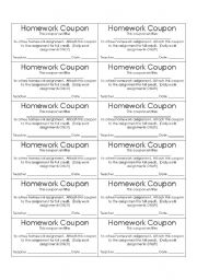 English Worksheet: Homework Coupon for teachers