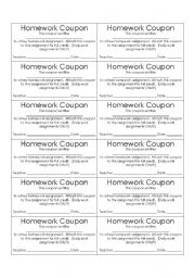 English Worksheet: Homework Coupon for teachers