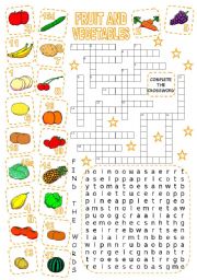 English Worksheet: FRUIT AND VEGETABLES