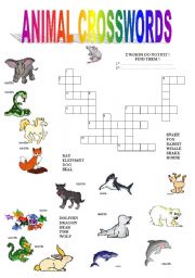 English Worksheet: ANIMAL CROSSWORDS