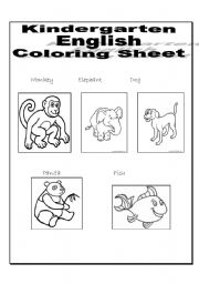 English worksheet: Animal Coloring Sheet