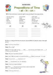 English Worksheet: Prepositions of time