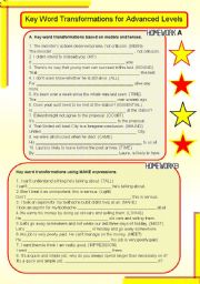 English Worksheet: TRANSFORMATIONS (FOR ADVANCED LEVELS)