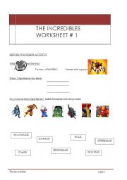English Worksheet: the Incredibles wsh