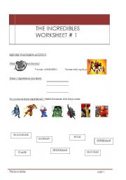 English worksheet: the Incredibles wsh