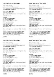 English Worksheet: EVERY BREATH YOU TAKE - UB40
