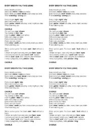 English worksheet: EVERY BREATH YOU TAKE - UB40