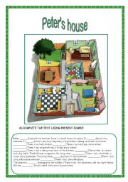 English Worksheet: THE HOUSE: PRESENT SIMPLE / HAVE/ THERE + BE/ PREPOSITIONS