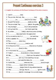 English Worksheet: Present continuous exercises 3: 