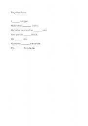 English Worksheet: negative to be