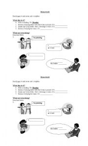 English worksheet: what are they doing?