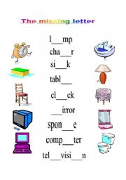 English Worksheet: The missing letter