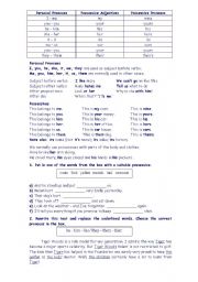 English Worksheet: Pronouns - personal pronouns, possessive adjectives and possessive pronouns