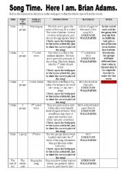 English Worksheet: A 45-min songlesson - HERE I AM [Brian Adams]