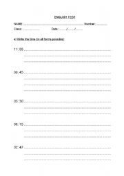 English worksheet: time test