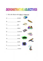 English Worksheet: Demonstrative adjectives