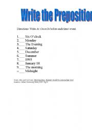 English worksheet: Preposition of time worksheet