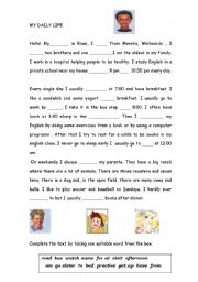 English Worksheet: MY DAILY LIFE ( simple present and the third person)