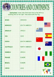 English Worksheet: COUNTRIES AND CONTINENTS
