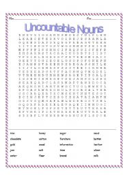 English Worksheet: Uncountable nouns wordsearch