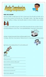 English Worksheet: reading comprehension activity