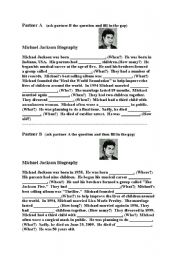 English Worksheet: Michael Jackson Info-Gap