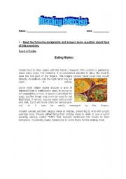 English worksheet: reading about food