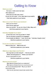English worksheet: GETTING TO KNOW