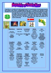 English Worksheet: Costa Rica, general facts on this peaceful country