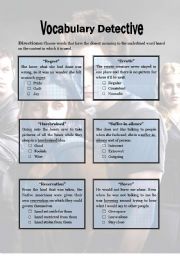 English Worksheet: Vocabulary Detective 1 (first 15 min of Twilight movie)