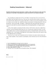 English Worksheet: Reading Comprehension - Advanced          