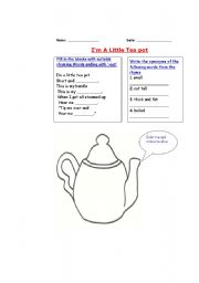 English worksheet: Im a Little tea pot- activity