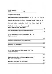 English Worksheet: Adrian Mole quiz