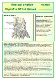 English Worksheet: medical english - repetitive stress injuries