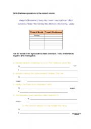 English worksheet: Present continuous and Present simple