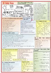 English Worksheet: A lazy  boy