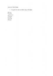 English Worksheet: days of the week