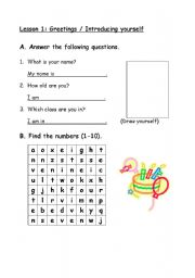 English worksheet: Greetings / Numbers