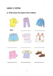 English worksheet: Clothes