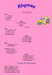 English worksheet: Rhymes to teach degrees of adjectives. 7 pages