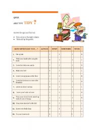 English Worksheet: Quiz - Are you tidy?