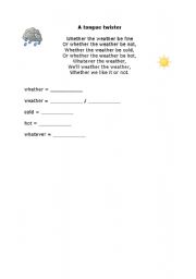 English Worksheet: Tongue Twister: Weather