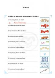 English Worksheet: numbers - how many - are there